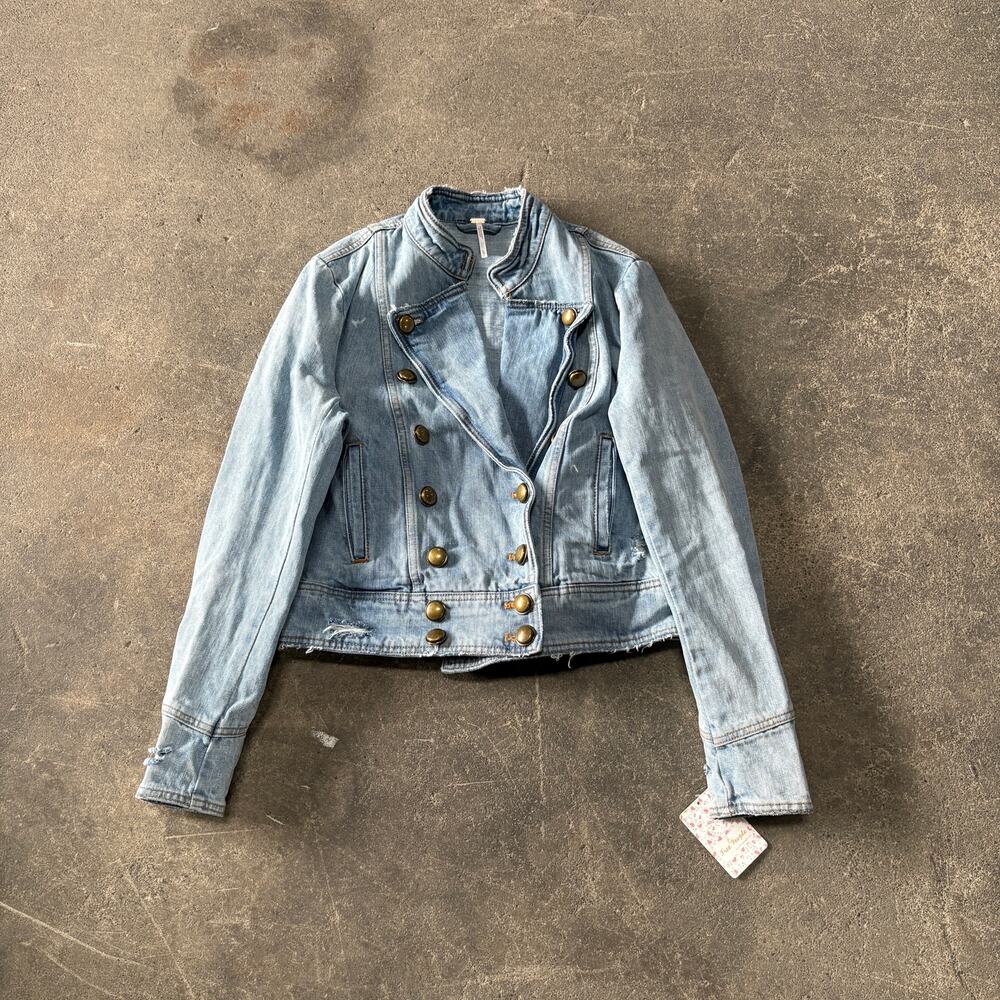 New Free People Ferry Denim Jacket Size S Blue Jean Light Wash Button Preppy
